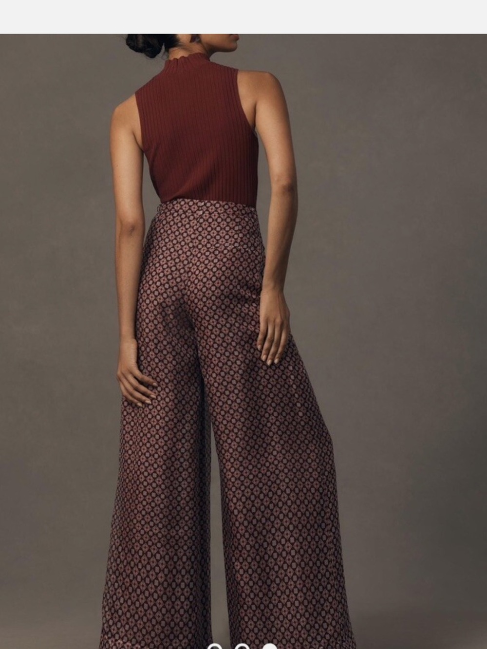 Maeve Anthropologie Silk Avery Burgundy Diamond Print Wide Leg Pants Womens - Picture 7 of 7